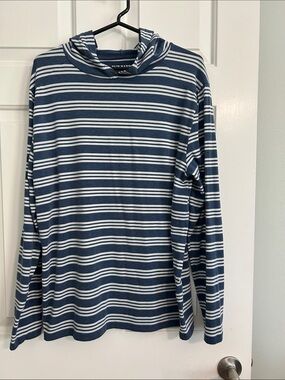 Fair Harbor Navy and White Striped Lightweight Hoodie Sweater